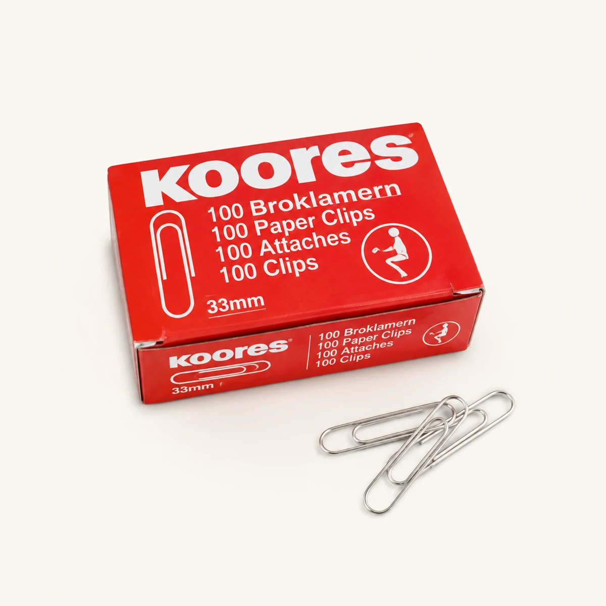 Boîte rouge Koores de 100 attaches trombones de 33 millimètres
