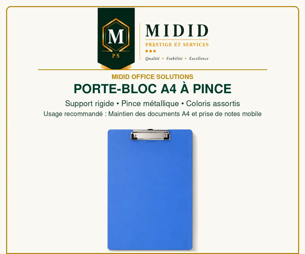 Porte-bloc A4 bleu rigide avec pince métallique