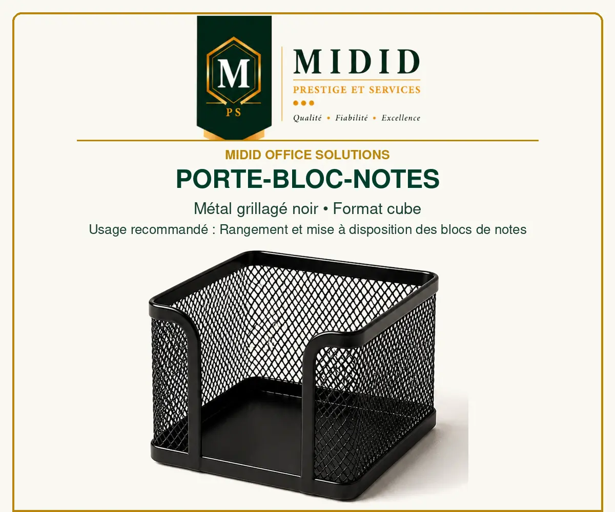 Porte-bloc-notes carré noir en métal grillagé