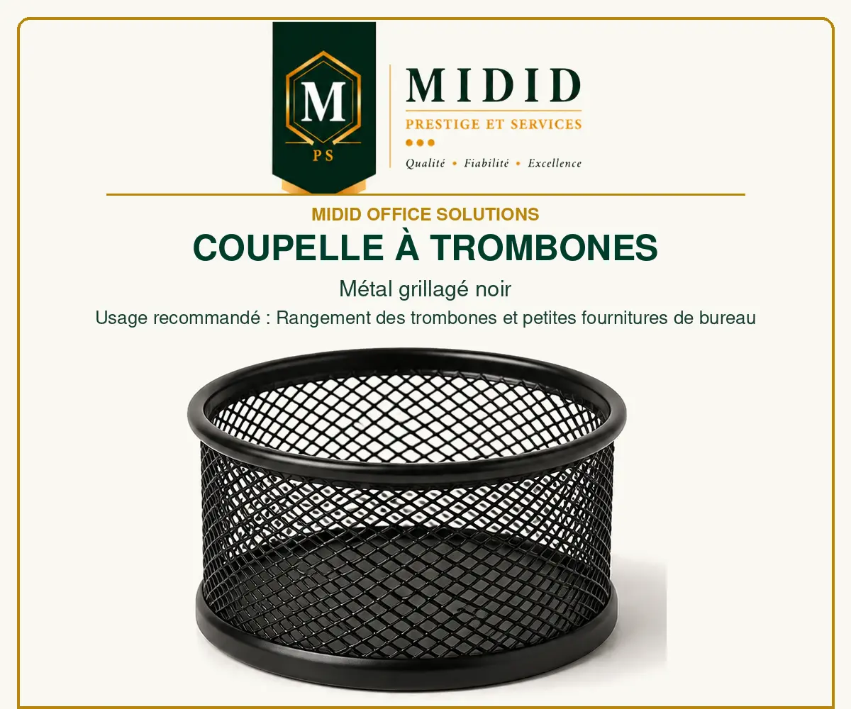 Coupelle ronde noire à trombones en métal grillagé