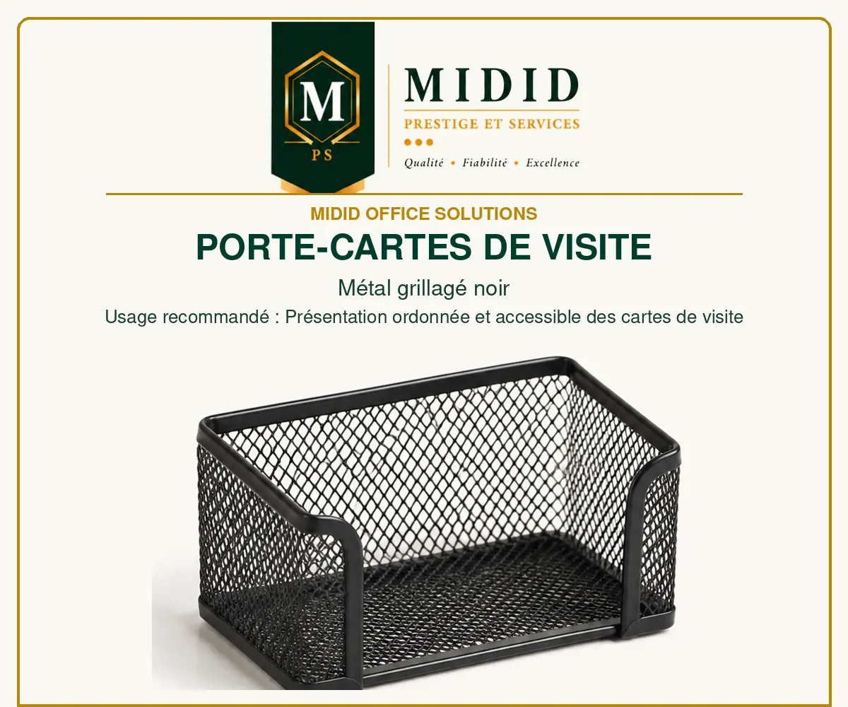 Porte-cartes de visite noir en métal grillagé